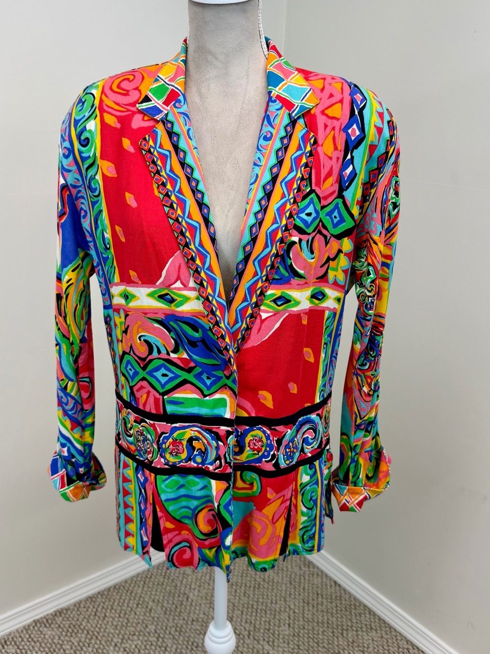 Carole Little Multicolor Jacket Blazer 8 P Abstract Art To Wear VTG Maximalist